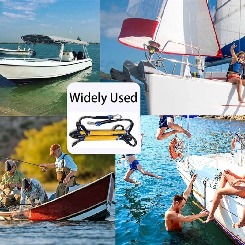 

25UC 5Step Boat Rope Ladder Fishing Rope Boarding Ladder for Sailboats Kayak Canoeing