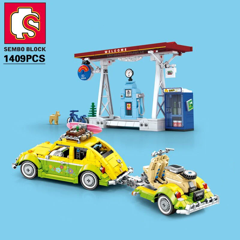 

2023 SEMBO BLOCK 1409PCS Vintage Car Blocks Pull-Back Retro Car Building Bricks Kids Roleplay STEM Collectible Model Kits Gifts