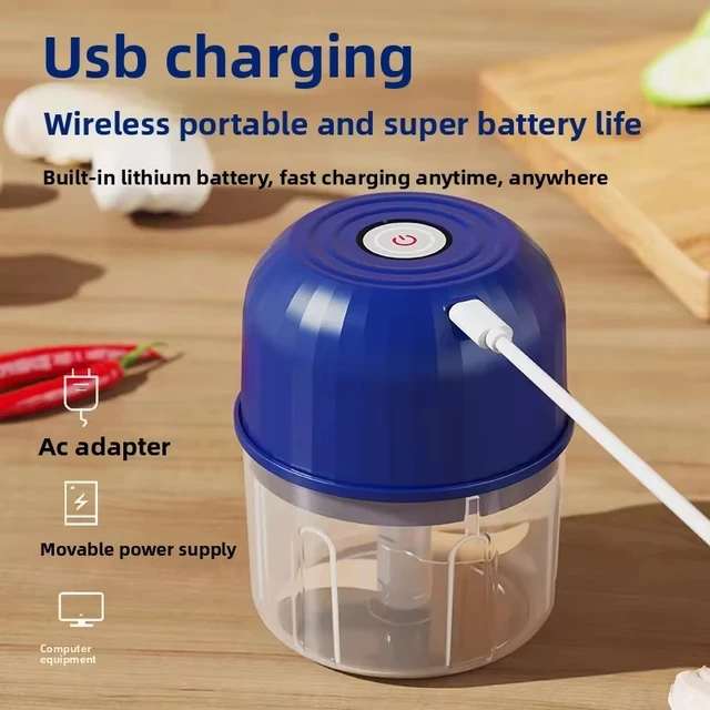 Tritatutto per aglio portatile USB 260ML tritacarne ricaricabile senza fili per cipolla, zenzero, peperoncino, utensili da cucina per tritacarne 6
