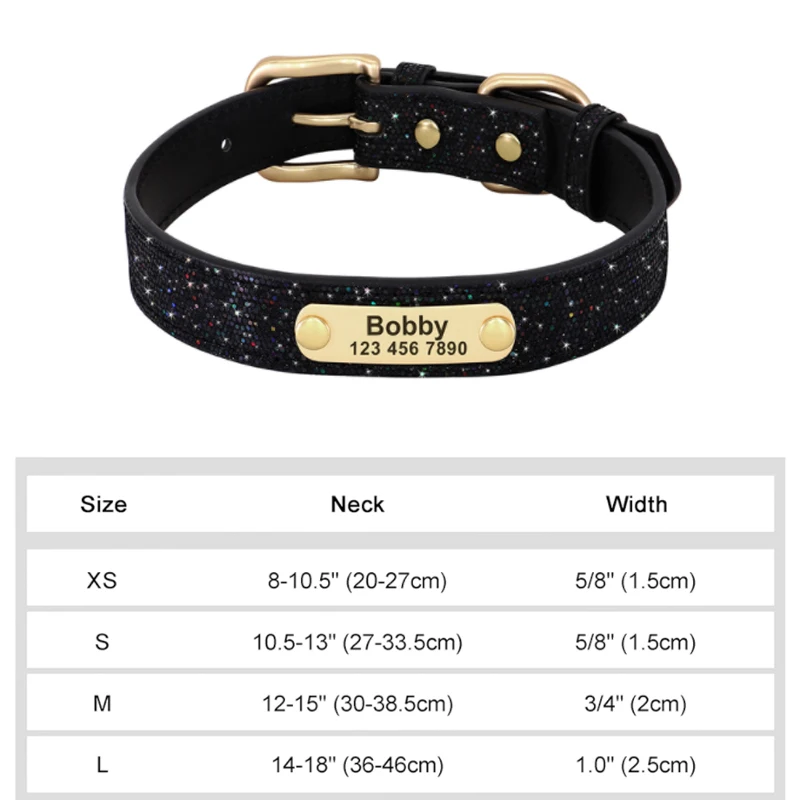 Custom Leather Dog Cat Collar Personalized Rhinestone Puppy Collar Engraved Pet Collars for Small Medium Dogs Pitbull Yorkie 