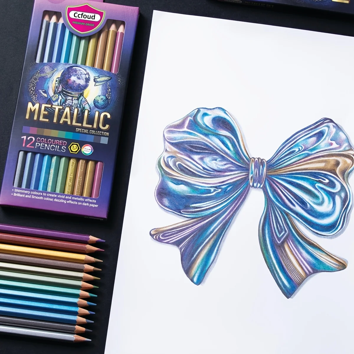 Matite Colorate Metallizzate KEYROAD – 12 Pezzi, Forma Triangolare Ergonomica, Mina Morbida – Per Adulti E Bambini - 4