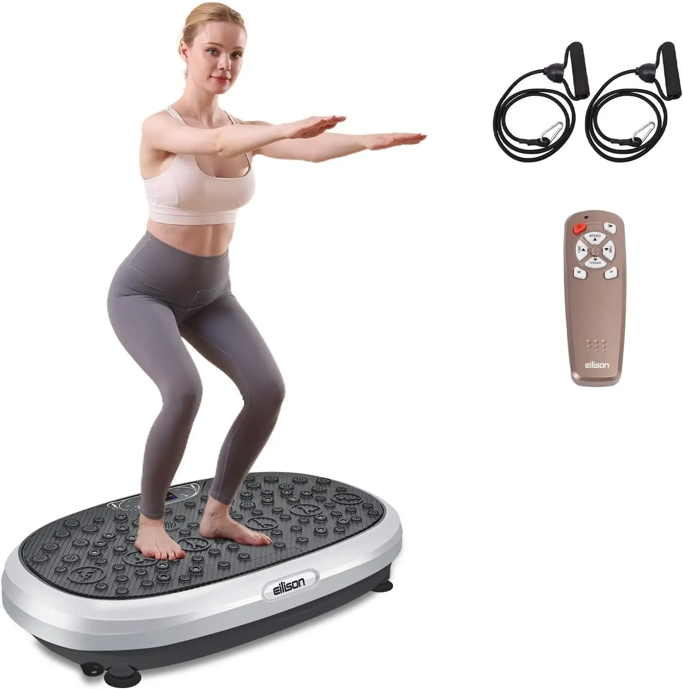 Vibration Plate Exercise Machine-Whole Body Workout Vibration Platform w/Loop Bands-Lymphatic Drainage
