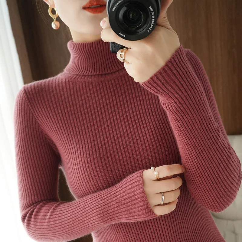 

Autumn Winter Cashmere Women Turtleneck Sweater Solid Color Warm Pullovers Sweater Long Sleeve Cashmere Jumper EF1988HR