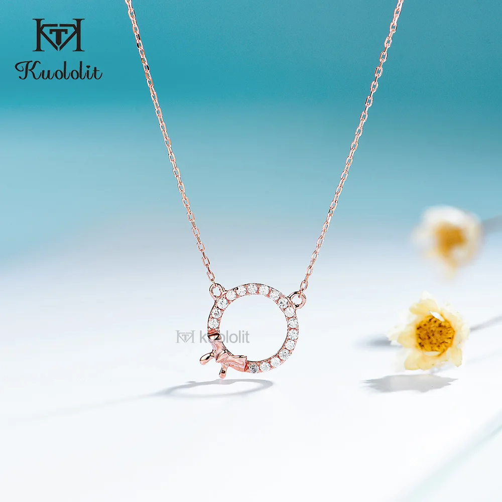 Kuololit Natural Diamond Circle Necklaces for Women Solid  Solid 18K 14K 10K Rose Gold Pendant for Engagement Party with Chain 1