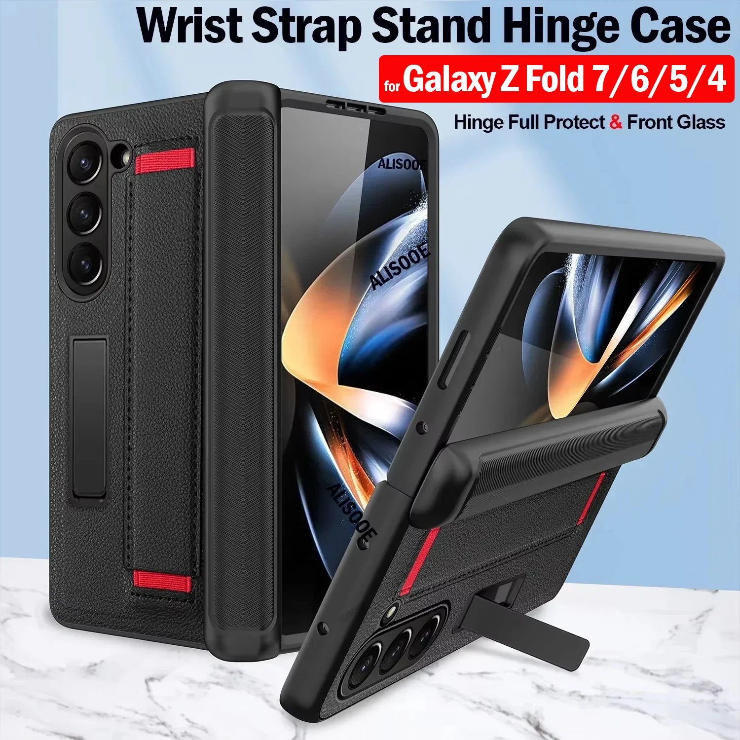 Premium Hinge Case with Wristband and Stand for Samsung Galaxy Z Fold - Front Glass Protection Included