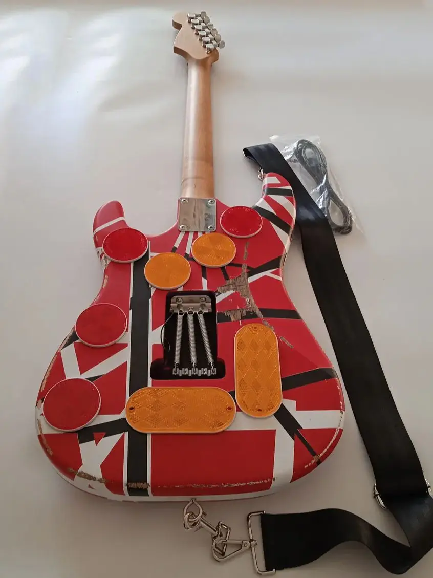 6 strings Electric Guitar Roasted Maple Neck Red Body Decorated with Black and White Stripes