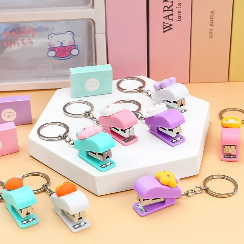 1 Piece Keychain Cute Cartoon Stapler for Kids Mini Portable Stationery Stapler for Student Kawaii School Binding Supplies