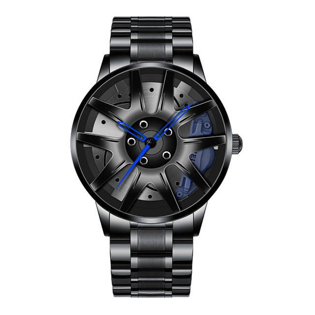 for Men Waterproof Vacuum Plating Strap with Car Wheel Rim Hub Design Sport Automatic Quartz Wristwatch