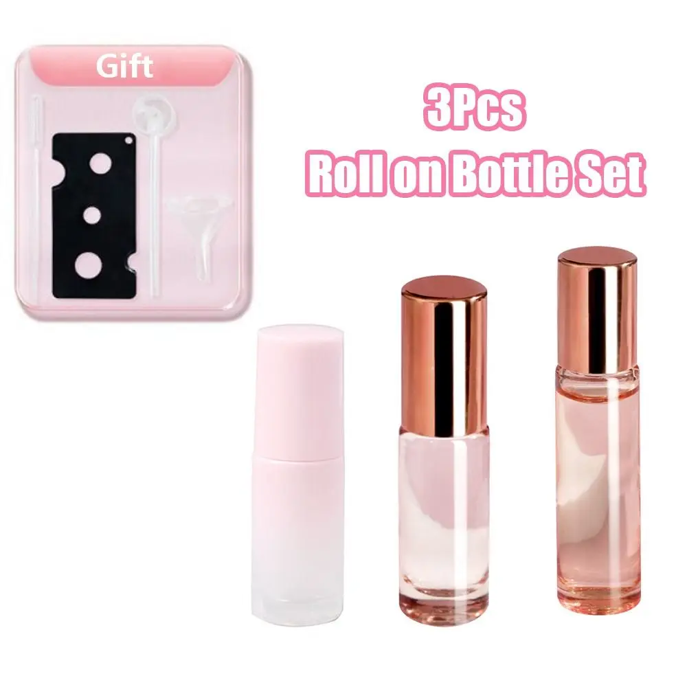 

3Pcs Refillable Glass Roller Bottles 5ml 10ml Gradient Pink Perfume Bottle with Calamine Rolling Ball Mini