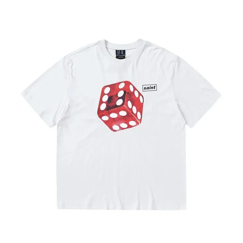 

The highest quality high street casual short sleeved Saint printed washed old men's and women's T-shirts in spring and summer