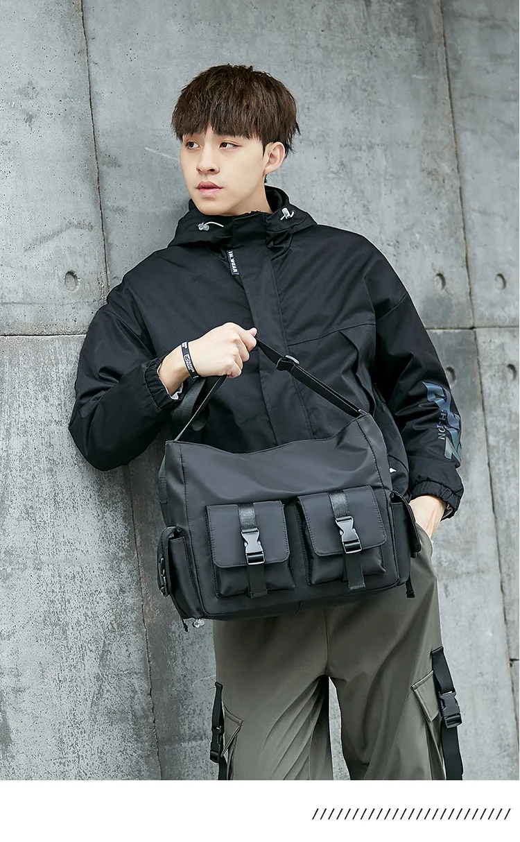 Casual Large Capacity Waterproof Messenger Shoulder Men Crossbody School Bag for Teenage Outdoor Man Black Big Travel_voghion.com