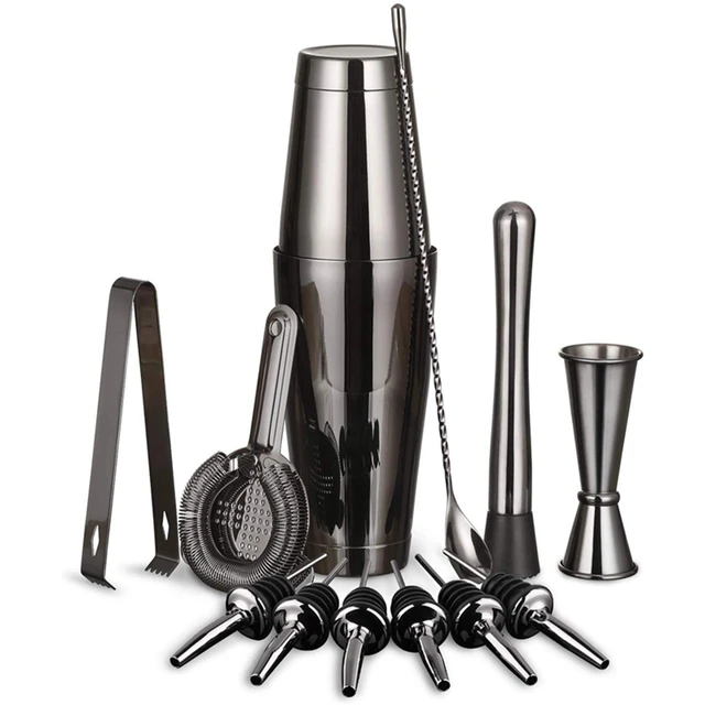 Set Shaker Cocktail 9 Pezzi Boston - In Acciaio Inox Con Colino, Beccuccio E Accessori, Colore Oro Rosa
