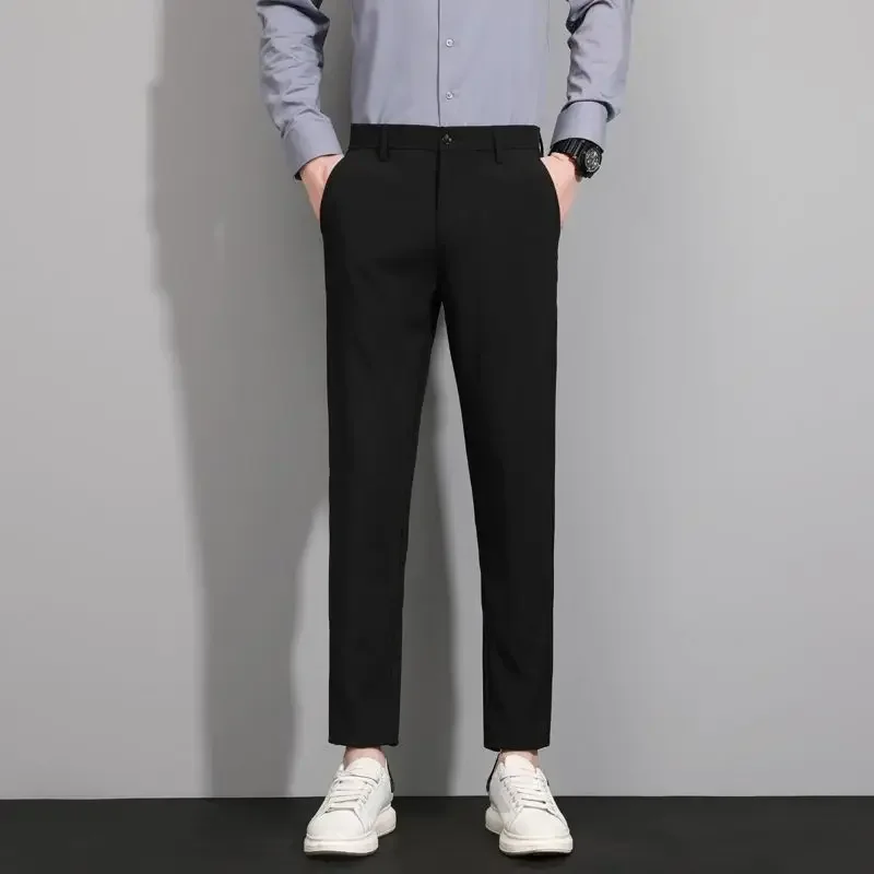 thumbnail image 1 of Pantalones de traje de hombre de talla grande Pantalones de verano rectos para hombre Negro Lujoso coreano Reseñas Muchas prendas de trabajo baratas 2024 Tela nueva en, 1 of 5