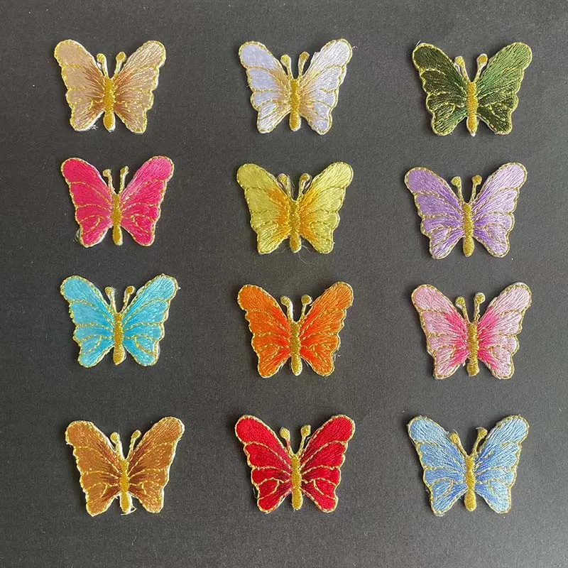 12pc/4*3cm goldener Faden Schmetterling Stoff Aufkleber Patch Thermo kollant Stickerei Applikation Eisen auf Patches für Kleidung, Kopf bedeckung – Detail 2