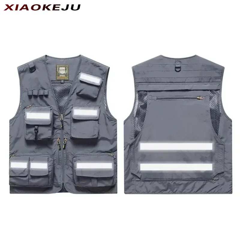 Padded Logo Custom Reflective Vest Work Men Plus Size Outerwear Man Sleeveless Jacket Camping Tactical Luxury Men's Clothing Zip
