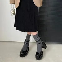 2024High Heels Women's Spring Autumn Pumps Shoes Red Black Retro Thick Soled  Jane  Ankle Buckle 9cm Chunky - Image 2