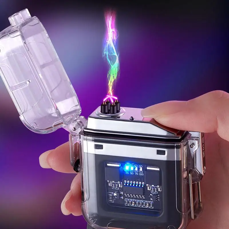 Dual Arc Plasma Waterproof Lighter Watch Transparent Rechargeable USB Flashlight kerosene lighter bbq lighter butane gas lighter cigarette lighter electric arc igniter Windproof Lighter Cigarette Accessories