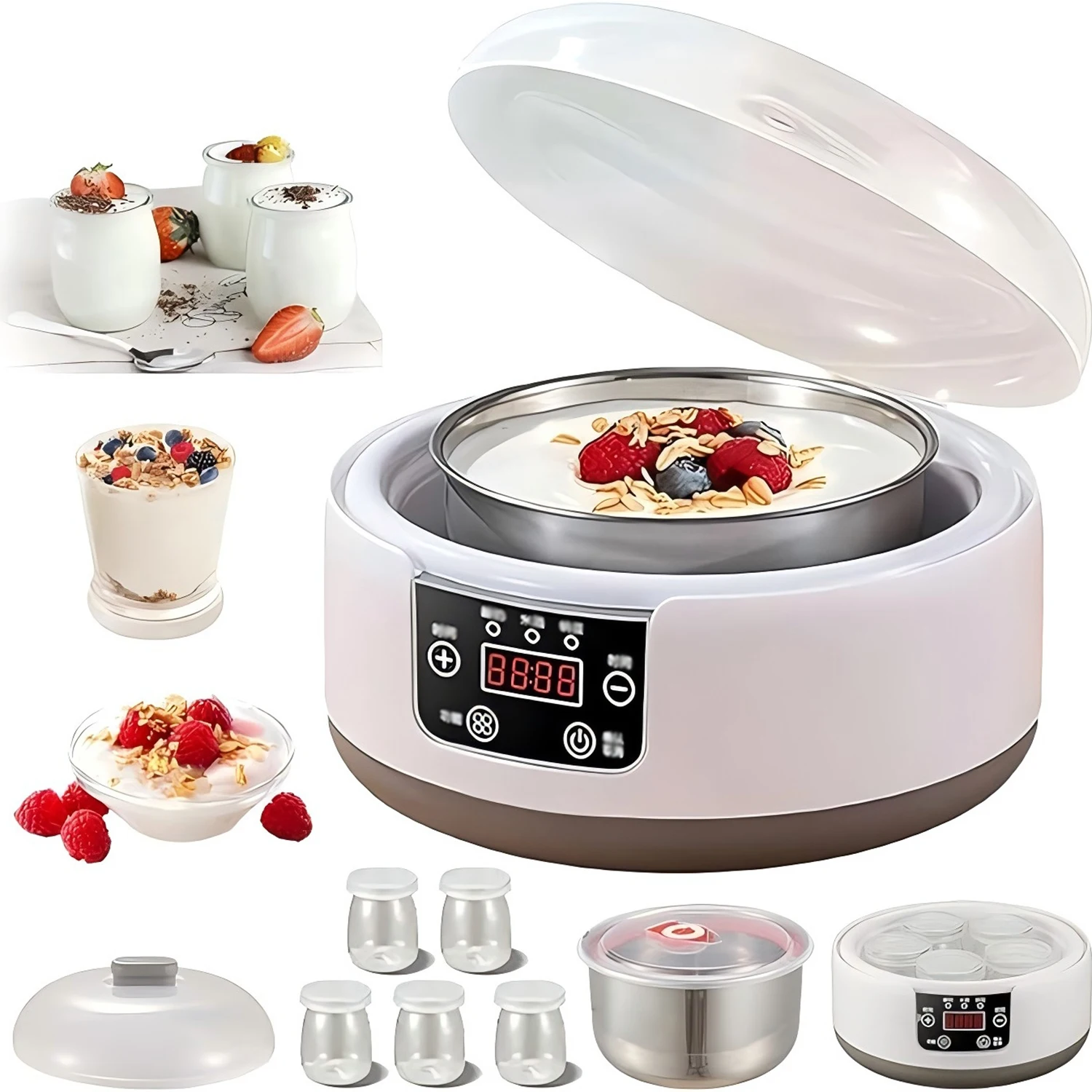 자동 요구르트 제조기 일정 온도 가정용 낫토 제조기 저소음 다기능 요구르트 기계 가정용 주방용 1.2L