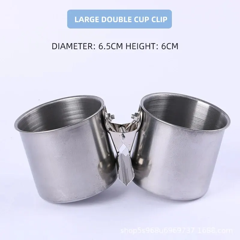 Bird Feeding Cups-Parrot Food Dish Stainless Steel Parrot Feeders Water Cage Bowls with Clamp Holder