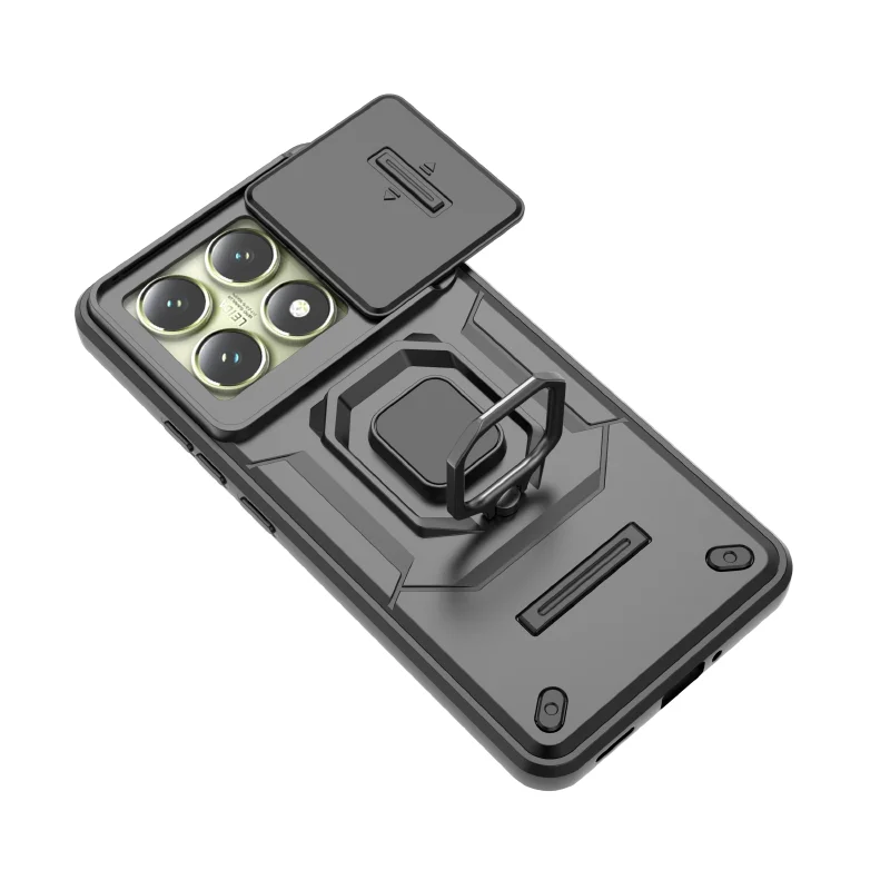 360° Rotating Metal Car Bracket Ring Phone Case with Push-Pull Lens Protection