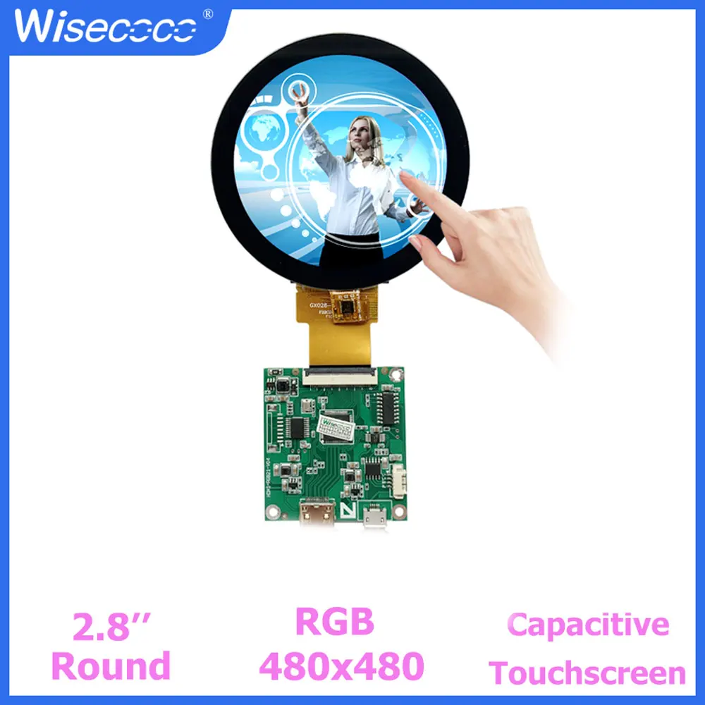 Wisecoco-ecrã Circular Lcd Redondo 28 Ecrã Táctil Ips 480×480 Interface Rgb para Eletrodomésticos Inteligentes Raspberry pi