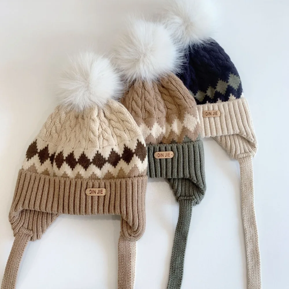 New 2-5 Year Knitted Hat Warm Thicken Earmuffs Cap Windproof Knitted Woolen Hat Autumn Winter