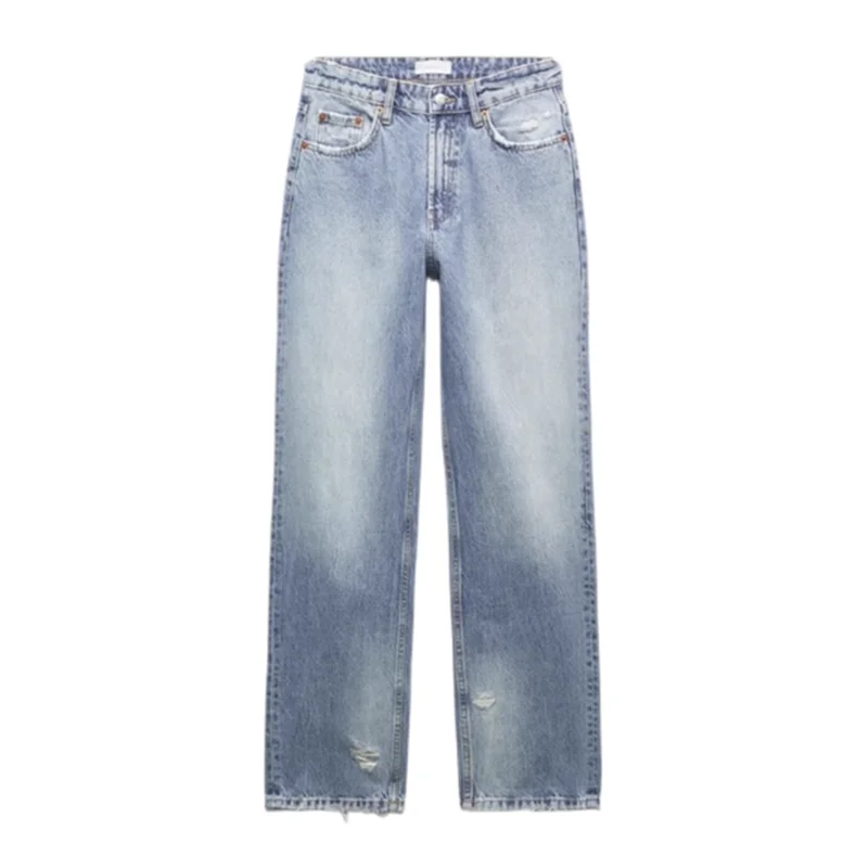

2023 Women's New Loose Casual Mid-waist Denim Ripped Straight-leg Pants Fashion All-match Wide-leg Trousers