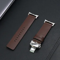 Elegant Leather Strap with Butterfly Buckle - Premium Watch Bracelet Replacement Accessory for Pixel watch 3 2 41mm (Silver brown)