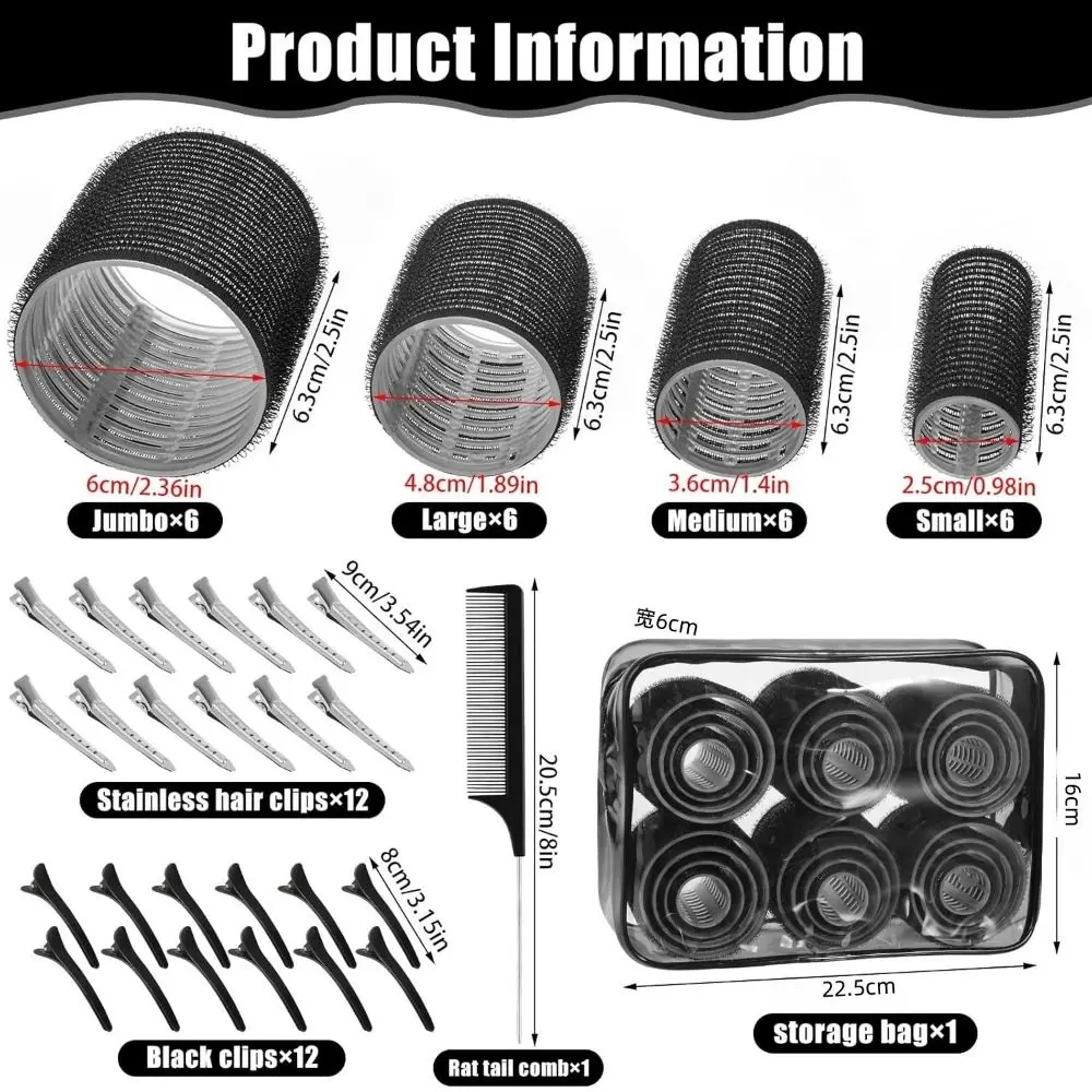 50개 4가지 사이즈 롤러 셀프 그립 헤어 롤러 세트 열 없이 DIY 열 없는 헤어 컬러 재사용 가능한 가벼운 곱슬머리 롤러