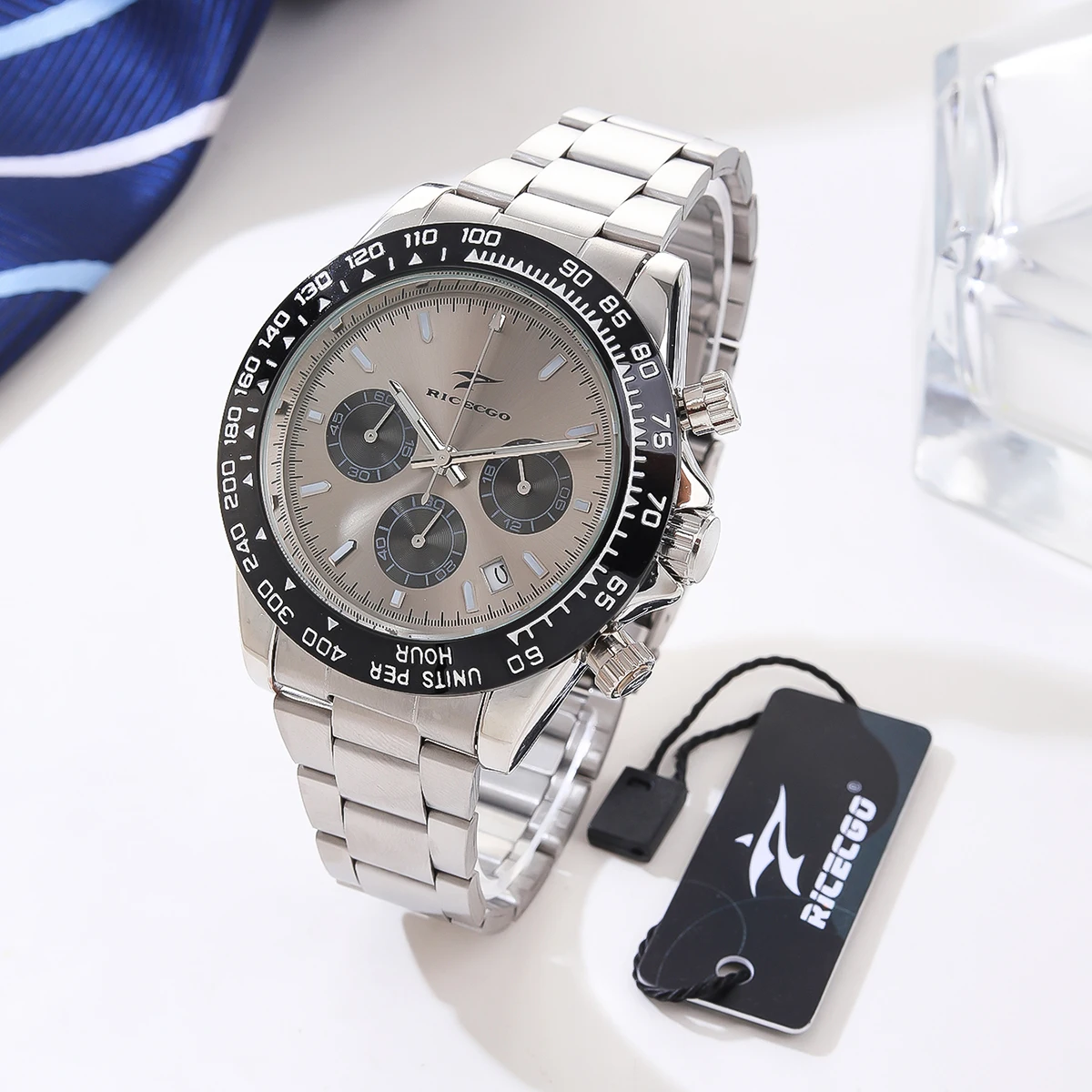 Orologio al quarzo con cronometraggio da uomo, cinturino in acciaio inossidabile, quadrante multifunzione, anello di misurazione della velocità, design con quadrante piccolo, sport alla moda - Image 6