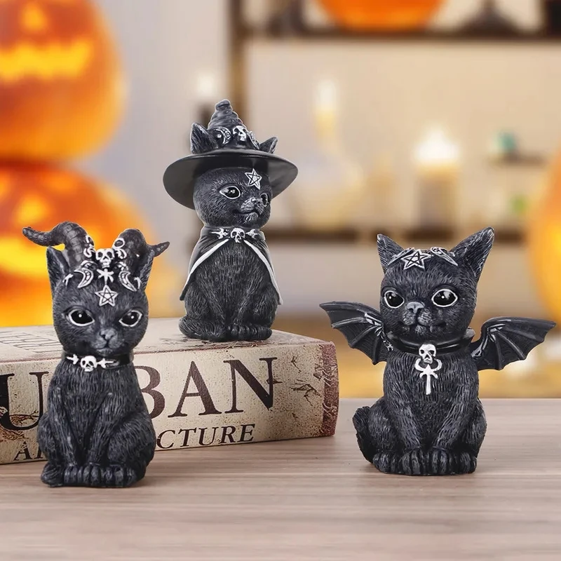 

Garden Kitten Statue Figurine Magic Cat Resin Crafts Animal Decorations Witch Cat Sculpture Pug Halloween Home Courtyard Decor
