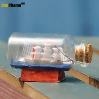 Home Decor Mediterranean Style Mini Ship Boat Drift Bottle Charm Small Wood Cork Glass Vial Valentine's Day Gift Vials 1