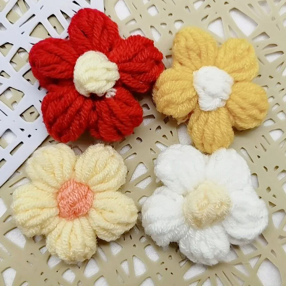 20Pcs Knitted Flower Applique Sew On Patches Floral Petals Decor For DIY Sewing Clothing Craft Hair Clip Handmade Accessories