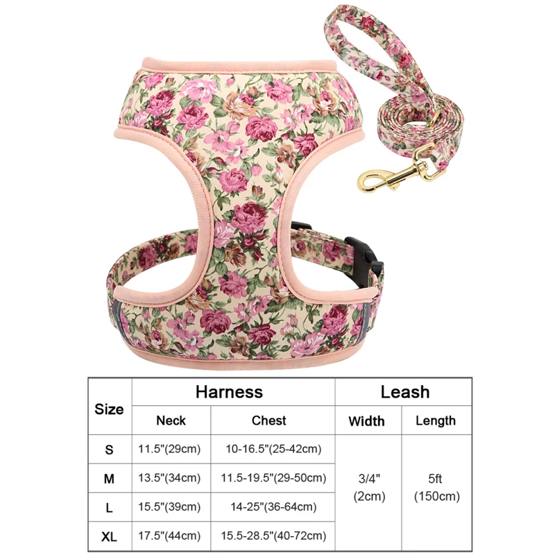 Print Flower Dog Harness Leash Set Forest Floral Pet Puppy Harness Vest Leashes Adjustable for Small Medium Large Dogs Chihuahua 