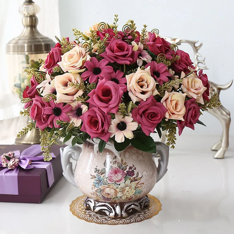 

European style simulated flowers simulated dried flowers living room home furnishings potted ornaments indoor dining table tea