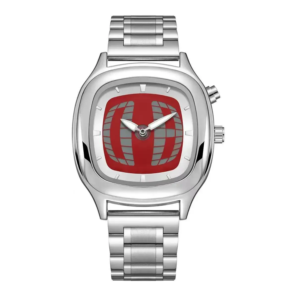 Enhanced Product Title:  
Men's Dynamic Design Red Quartz Watch with Dual Display and Steel Band