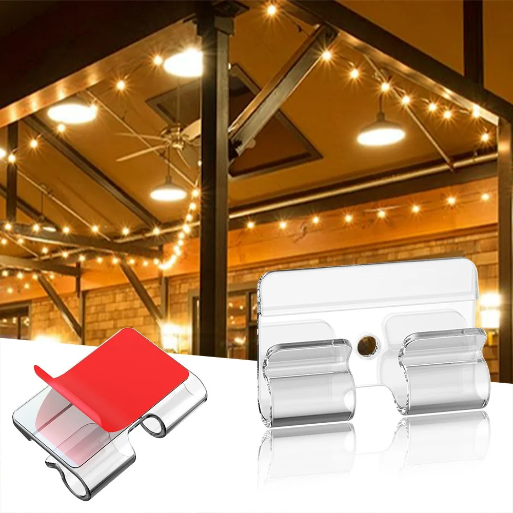 10pcs Christmas Lighting Hanging Hooks Heavy Duty PP String Lights Clips Waterproof Adhesive Strips UV-Resistant Cable Clips