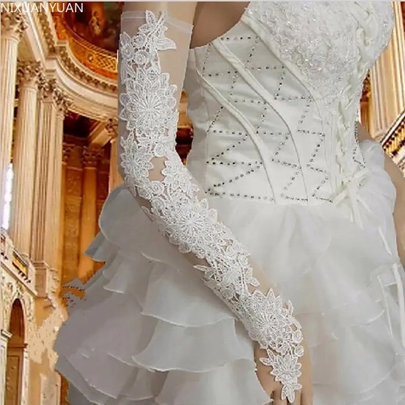 

1 Pair Bride Hollow Lace Wedding Gloves Lengthened Bridal Gloves White Ivory Fingerless Long Wedding Accessories