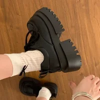 Women's Mary Jane Flat Shoes Black Oxford Style Thick Bottom Heightening New Autumn Winter Canvas Shoes Rubber Sole Adult Grid L