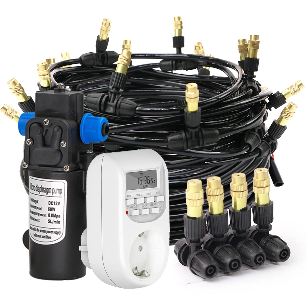 30-5M Garden Adjustable Brass Nozzle Misting Watering System 45/60/80/100W Self-Priming Pump Automatic Cool Irrigation Equipment 1