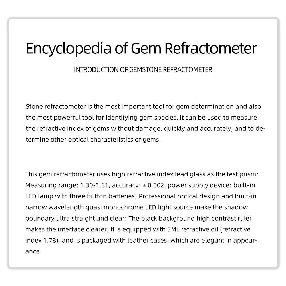 Gemstone Refractometer Professional Gemstone Refractometer RHG 1.30-1.81 Jewelry Emerald Testing Tool With LED Light Double Refractometer