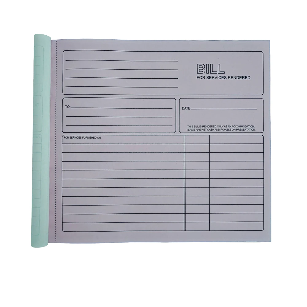 2-Part Carbonless Bill for Services Rendered Book, 8.5 x 8.25 Inches, 50 Sheets, White/pink