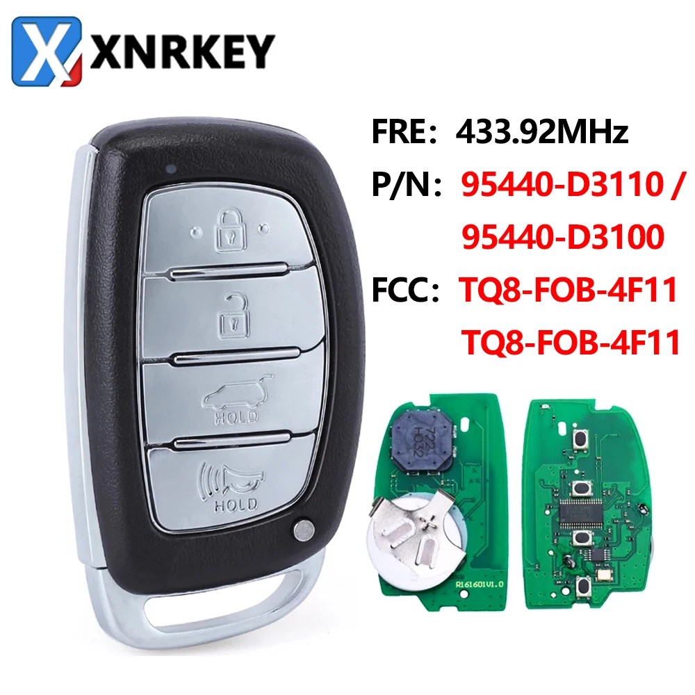 

XNRKEY 4 Button Smart Remote Key 433.92Mhz ID47 Chip for Hyundai Tucson 2016-2020 P/N: 95440-D3110/95440-D3100