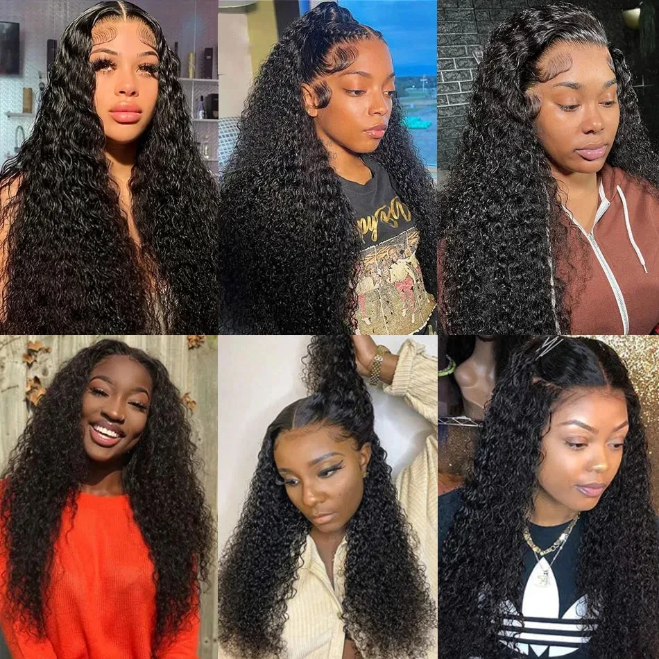 26inch Long Curly Wig 13x4 Kinky Curly Lace Frontal Wigs for Black Women Real Human Hair Wigs Glueless  Natural Black Color