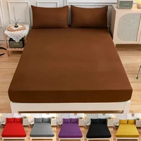 1PC Fitted Sheet with Elastic Bands All-inclusive Mattress for Single Double King Queen Bed Solid Color Non-slip Bed Cover 1