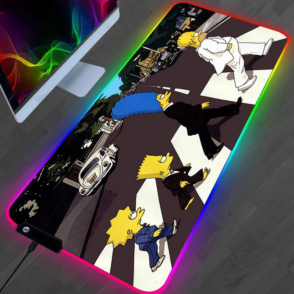 

Anime Simpsonses LED Gaming Mousepads Large Desk Mat PC Gamer XL Mousepad RGB Mouse Pad Luminous Mouse Mice Mat With Backlight
