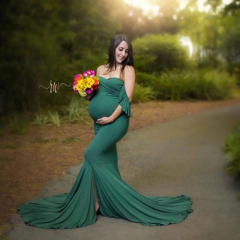 Shoulderless cotton Maternity Dresses For Photo Shoot Sexy Cross V-neck Pregnancy Dress For Pregnant Women Clothes Pregnancy Dr