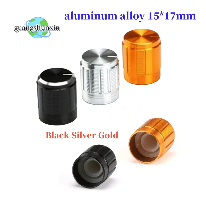 aluminum alloy 15*17mm potentiometer 15*17 knob rotation switch volume control knob black silvery 10PCS potentiometer knob