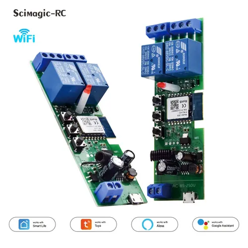 무선 스마트 홈 원격 제어 스위치, RF 433MHz 알렉사 구글 홈, 투야 와이파이 릴레이 모듈, 2 채널 USB, 5V, DC 7-32V, 12V 2