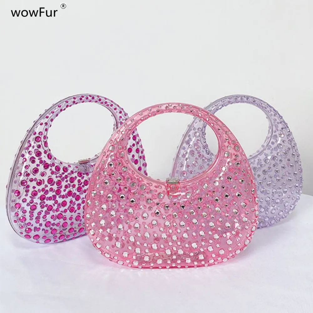 

Very Large Crystal Surface Clear Transparent Acrylic Box Totes Purses And Handbags Luxury Designer Bolso Mujer Wedding Party